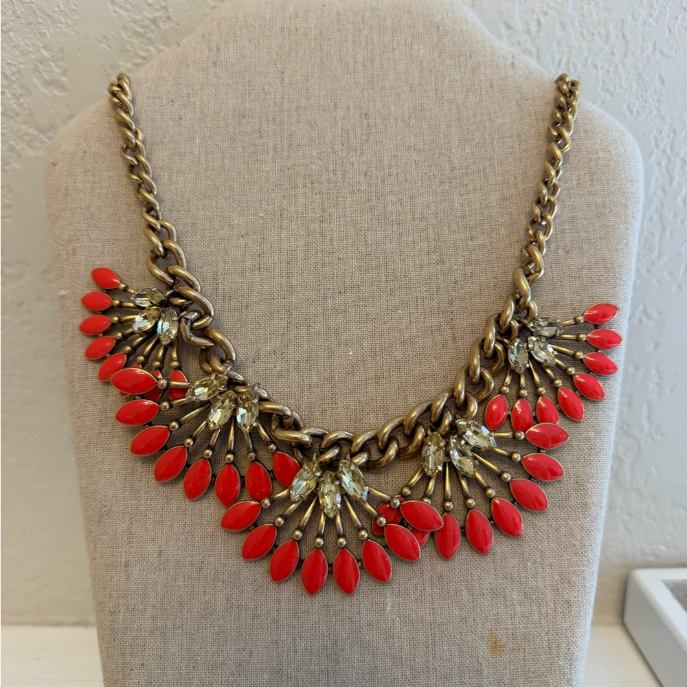 Stella & Dot Red and Gold Statement Necklace